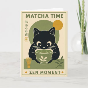 Tarjeta Ilustración de té japonés de gato Matcha Zen Regal