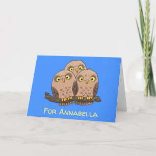 Tarjeta Ilustracion de trío de búho lindo