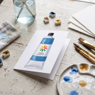 Tarjeta Ilustración de tubo de pintura azul acuarela