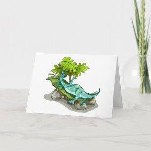 Tarjeta Ilustracion De Un Atardecer Iguanodon.