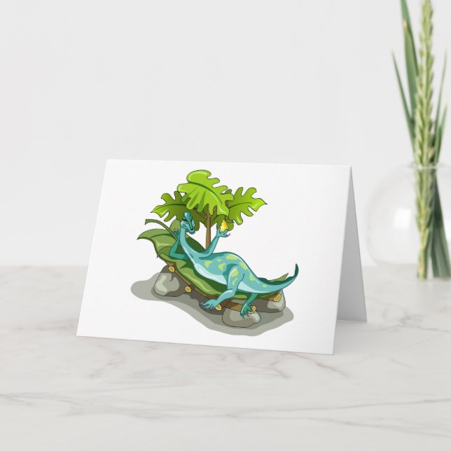 Tarjeta Ilustracion De Un Atardecer Iguanodon. (Anverso)