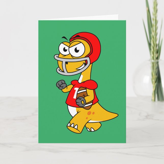 Tarjeta Ilustracion De Un Brontosauro Jugando Fútbol. (Anverso)