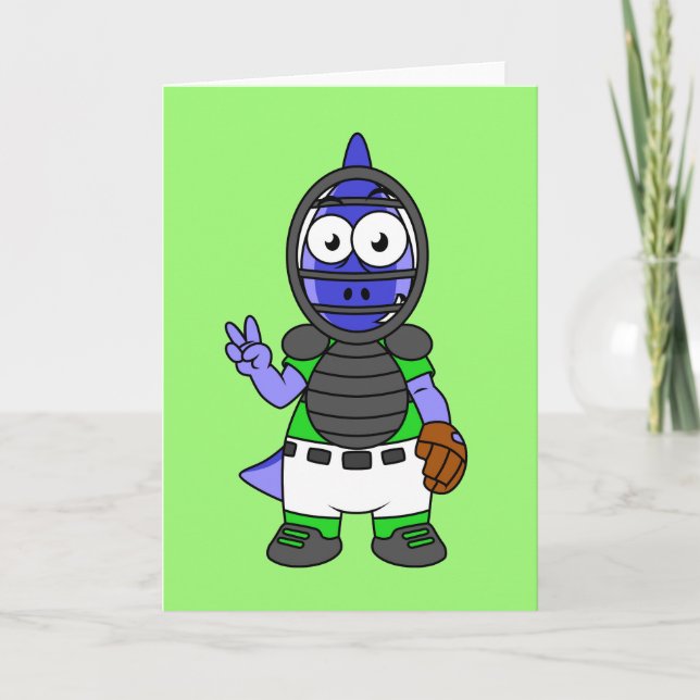 Tarjeta Ilustracion De Un Catcher De Béisbol Parasauroloph (Anverso)