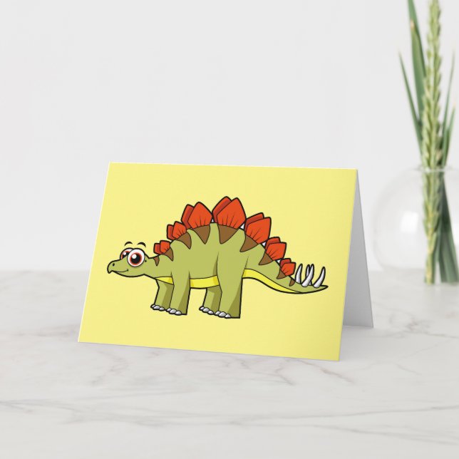 Tarjeta Ilustracion De Un Dinosaurio Estegosaurio. (Anverso)