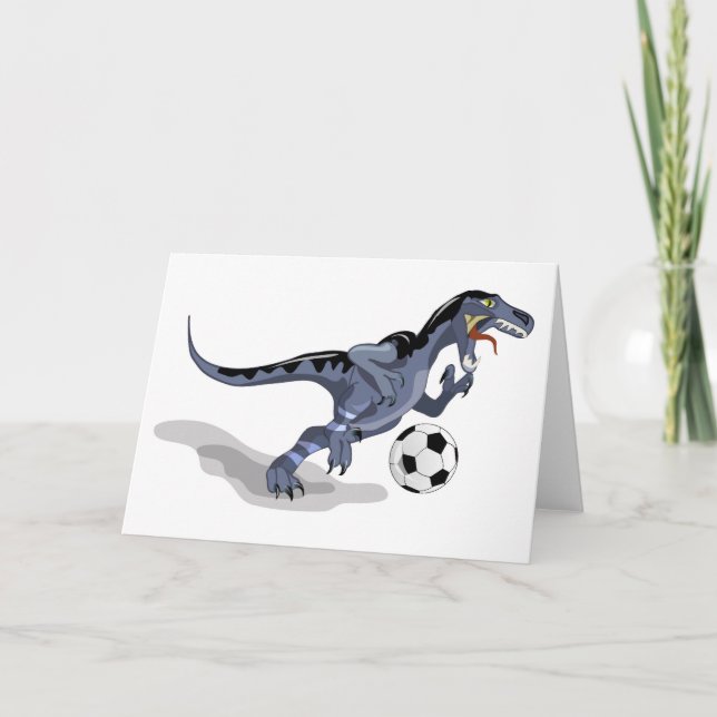 Tarjeta Ilustracion De Un Dinosaurio Raptor Jugando Fútbol (Anverso)