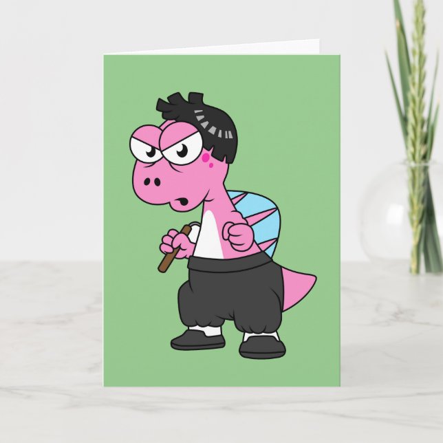 Tarjeta Ilustracion De Un Espinosaurio Bruce Lee. (Anverso)