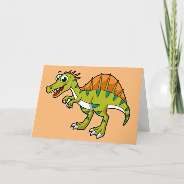 Tarjeta Ilustracion De Un Espinosaurio Sonriente. (Anverso)