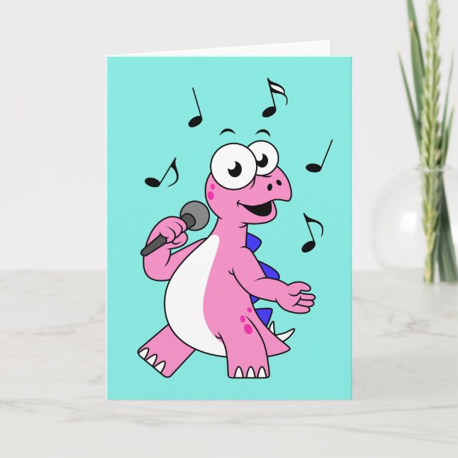 Tarjeta Ilustracion De Un Estegosaurio Cantante. (Anverso)