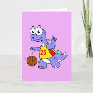 Tarjeta Ilustracion De Un Estegosaurio Jugando Baloncesto.