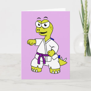 Tarjeta Ilustracion De Un Estegosaurio Practicando El Kara