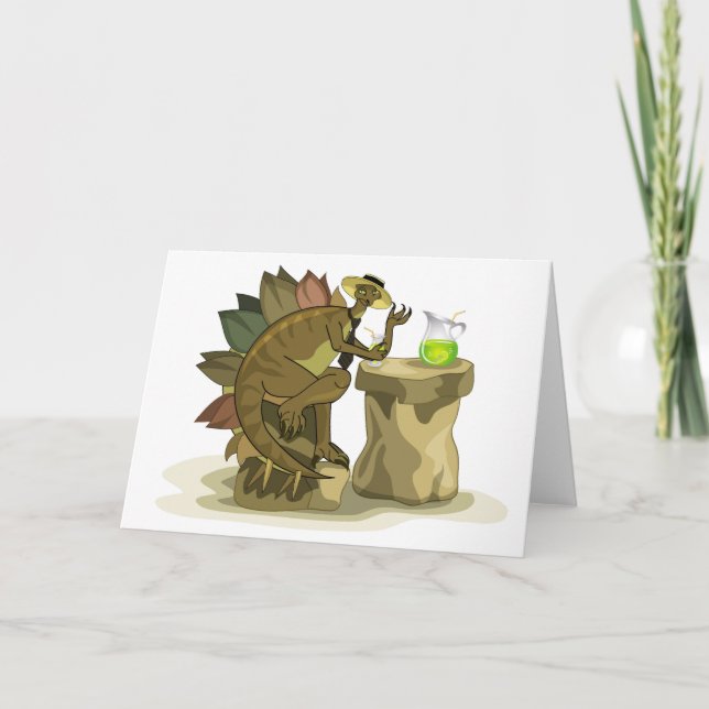 Tarjeta Ilustracion De Un Estegosaurio Que Bebe Una Bebida (Anverso)