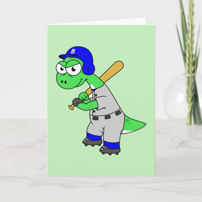 Tarjeta Ilustracion De Un Jugador De Béisbol Brontosaurus. (Anverso)