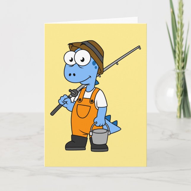 Tarjeta Ilustracion De Un Pescador Allosauro. (Anverso)