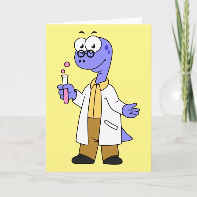 Tarjeta Ilustracion De Un Químico Brontosauro. (Anverso)