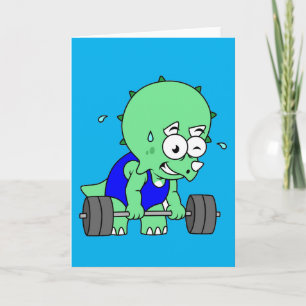 Tarjeta Ilustracion De Un Triceratops Levantando Pesos.