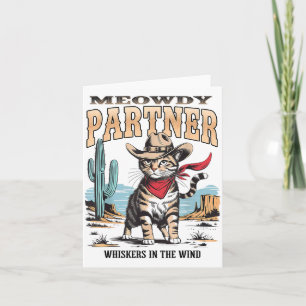 Tarjeta Ilustración de vaquero compañero de gato vintage M