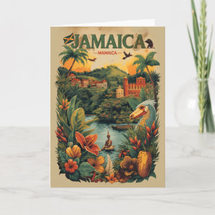Tarjeta Ilustración de viaje a Jamaica de estilo vintage