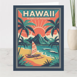 Tarjeta Ilustración de viaje de las Islas Hawaianas Retro
