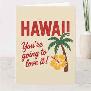 Tarjeta Ilustración de viaje de las Islas Hawaianas Retro