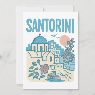 Tarjeta Ilustración de viaje minimalista de Santorini Grec