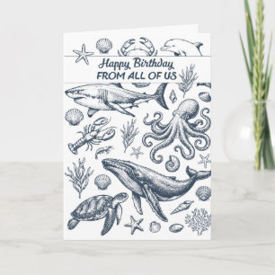 Tarjeta Ilustración de vida oceánica de cumpleaños de todo