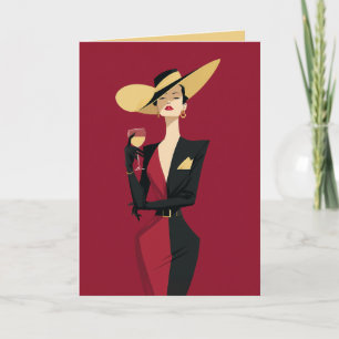 Tarjeta Ilustración de vino de mujer elegante