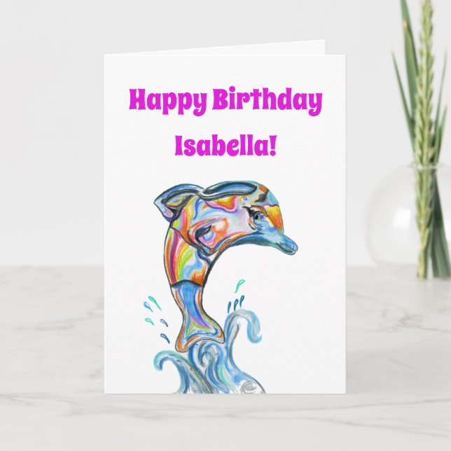 Tarjeta Ilustracion del delfín del feliz cumpleaños (Anverso)