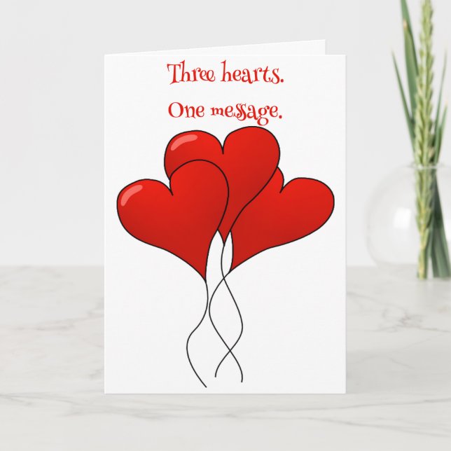 Tarjeta Ilustración del Día de San Valentín de Tres Globos (Anverso)