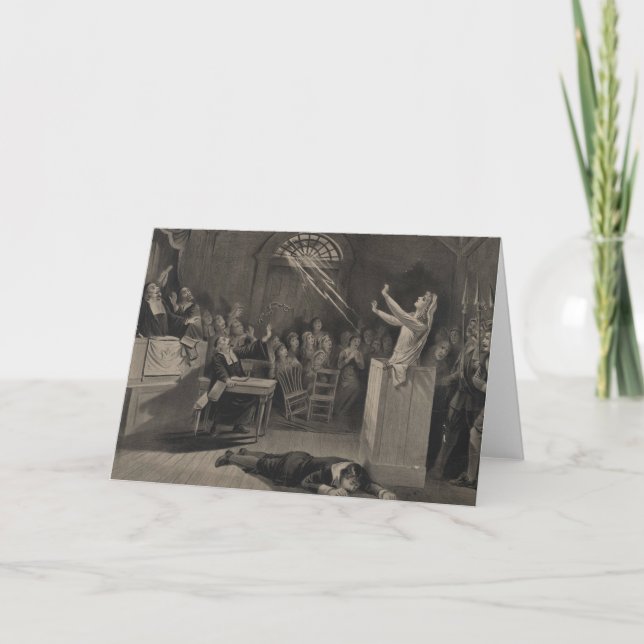 Tarjeta Ilustracion del ensayo de la bruja de Salem (Anverso)