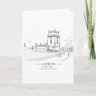 Tarjeta Ilustración del Torre de Belém en el paseo marítim