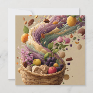 Tarjeta Ilustración digital de cesta de frutas y flores