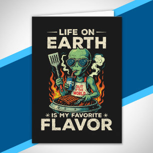 Tarjeta Ilustración divertida de barbacoa alienígena, retr