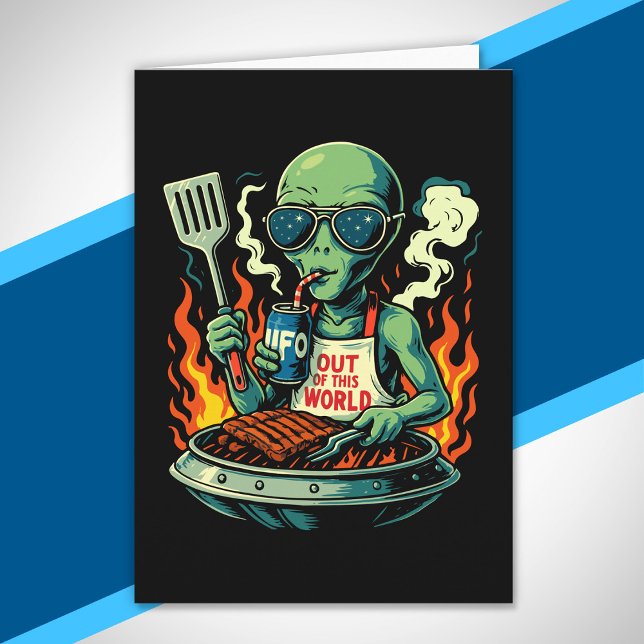 Tarjeta Ilustración divertida de barbacoa alienígena Retro (Subido por el creador)