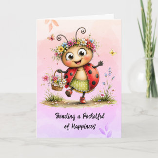 Tarjeta Ilustración divertida de mariquita vintage "Felici