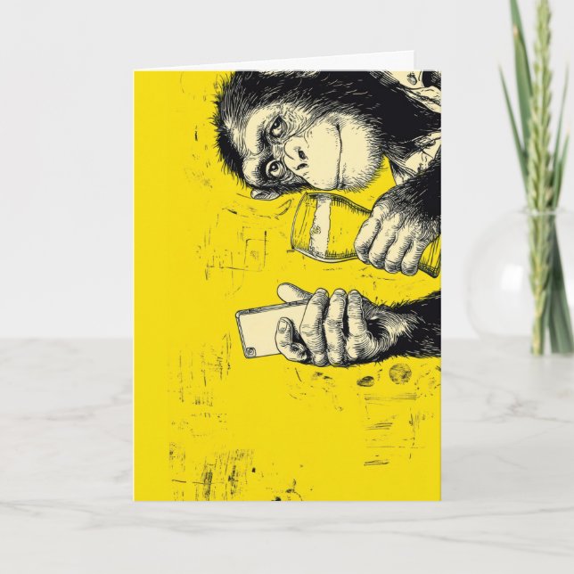 Tarjeta Ilustración divertida de mono tomando selfie – Chi (Anverso)