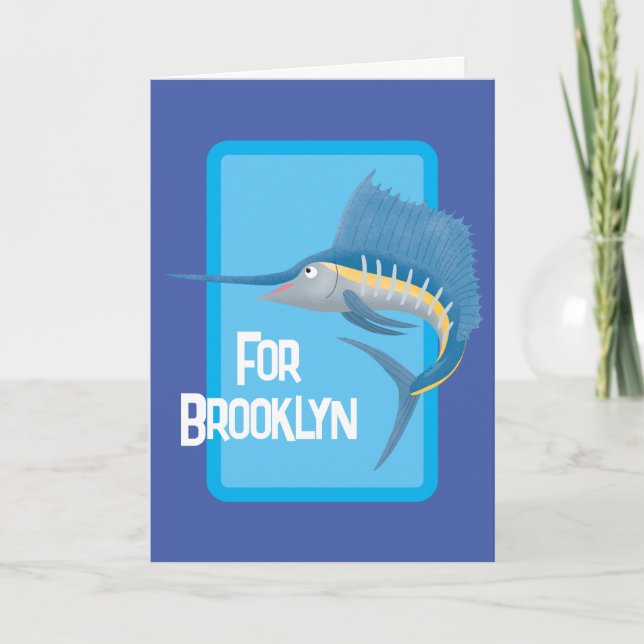 Tarjeta Ilustración divertida de pez espada y pez vela en  (Anverso)