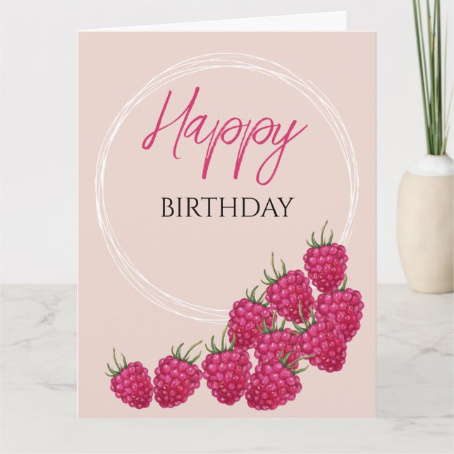 Tarjeta Ilustración en acuarela de frambuesas rosadas lind (Anverso)