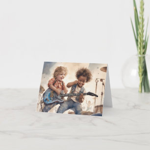 Tarjeta Ilustración en acuarela de guitarra para niños en 