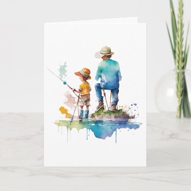 Tarjeta Ilustración en acuarela de padre e hijo Arte Ai (Anverso)