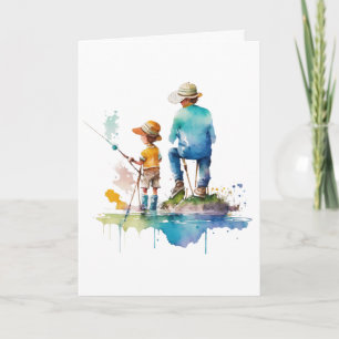 Tarjeta Ilustración en acuarela de padre e hijo Arte de IA