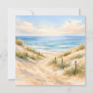 Tarjeta Ilustración en acuarela de playa arenosa y océano