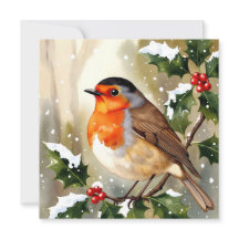 Ilustración en Acuarela de Robin Navideño Acogedor