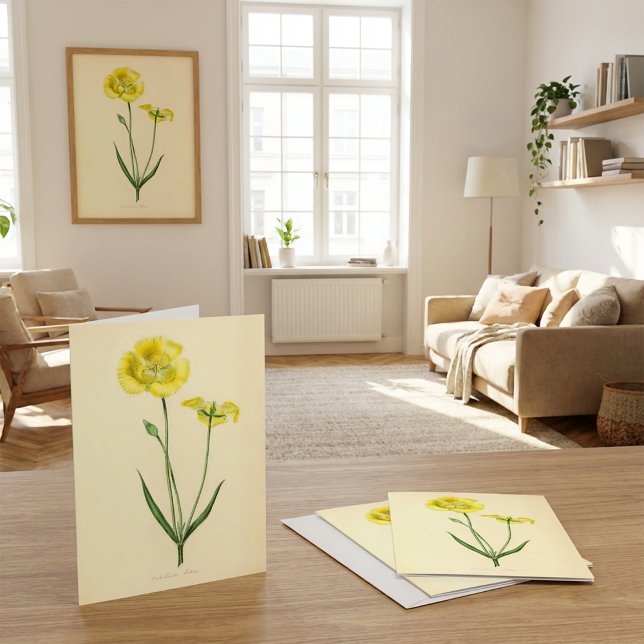 Tarjeta Ilustración Floral Amarilla Vintage (Here is a beautiful vintage floral illustration greeting card.)