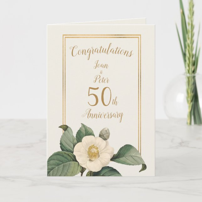 Tarjeta Ilustración floral blanca sencilla | Aniversario (Anverso)