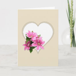 Tarjeta Ilustracion floral de clematis rosado, corazón bei