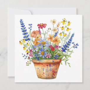Tarjeta Ilustración floral de flores caprichosas en maceta