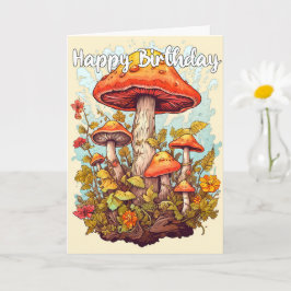 Tarjeta Ilustracion forestal imaginativo de hongos