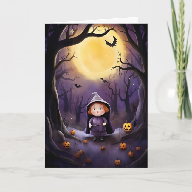 Tarjeta Ilustracion Forestal Infantil de Brujas de Hallowe (Anverso)