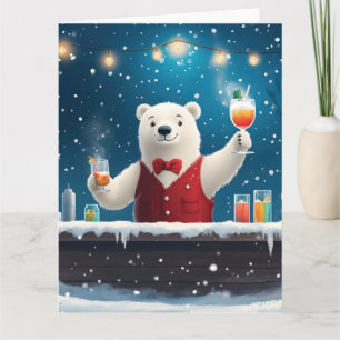 Tarjeta Ilustracion Fun Festivo Polar Bear Bartender