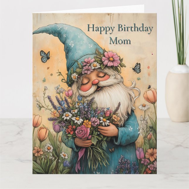 Tarjeta Ilustracion Gnome de flor de personalizable (Anverso)